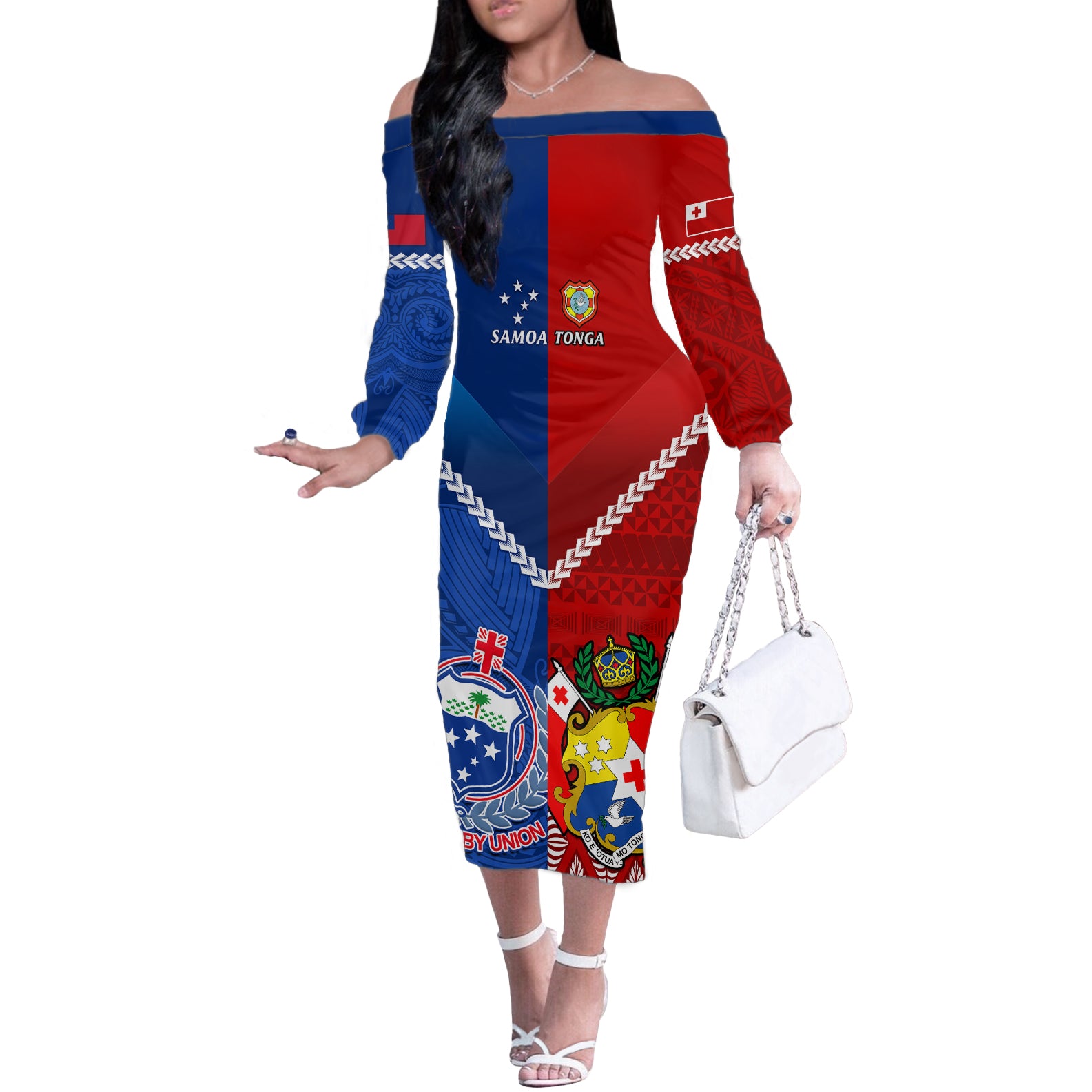 Samoa And Tonga Rugby Off The Shoulder Long Sleeve Dress 2023 World Cup Manu Samoa With Ikale Tahi - Wonder Print Shop