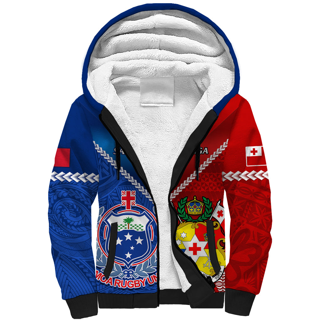 Samoa And Tonga Rugby Sherpa Hoodie 2023 World Cup Manu Samoa With Ikale Tahi - Wonder Print Shop