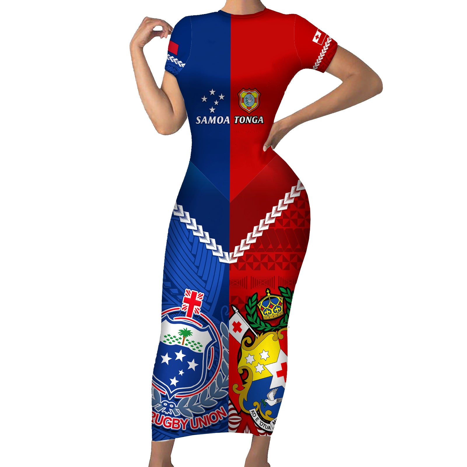 Samoa And Tonga Rugby Short Sleeve Bodycon Dress 2023 World Cup Manu Samoa With Ikale Tahi - Wonder Print Shop