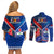 Samoa And France Rugby Couples Matching Off Shoulder Short Dress and Long Sleeve Button Shirts 2023 World Cup Manu Samoa With Les Bleus - Wonder Print Shop