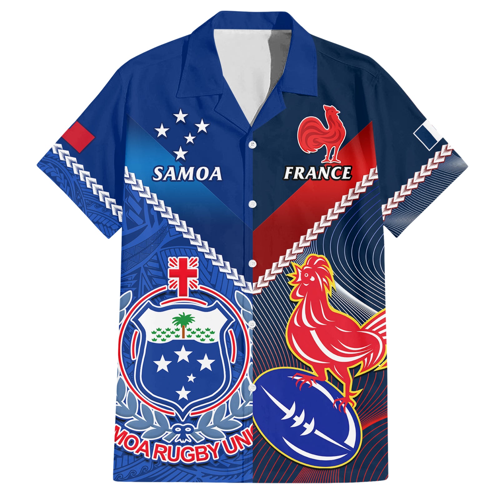 Samoa And France Rugby Hawaiian Shirt 2023 World Cup Manu Samoa With Les Bleus - Wonder Print Shop