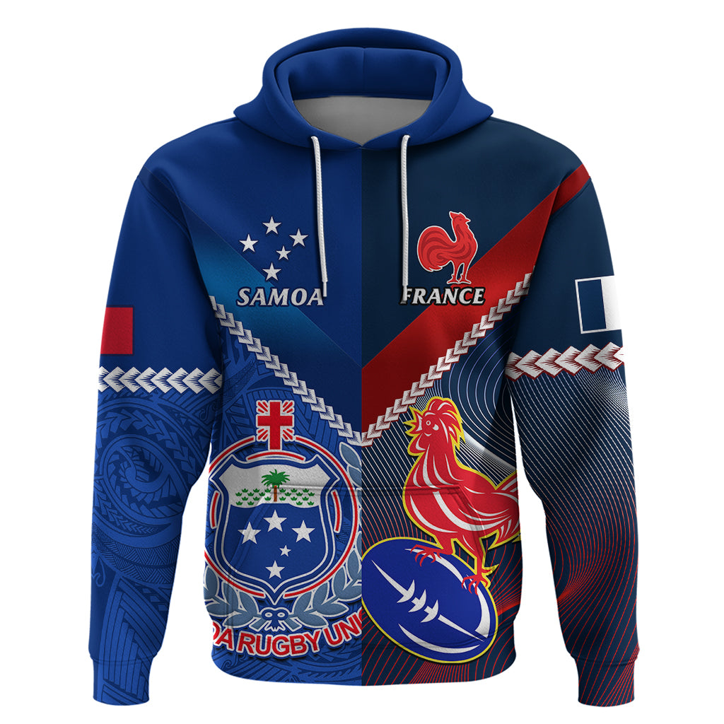 Samoa And France Rugby Hoodie 2023 World Cup Manu Samoa With Les Bleus - Wonder Print Shop