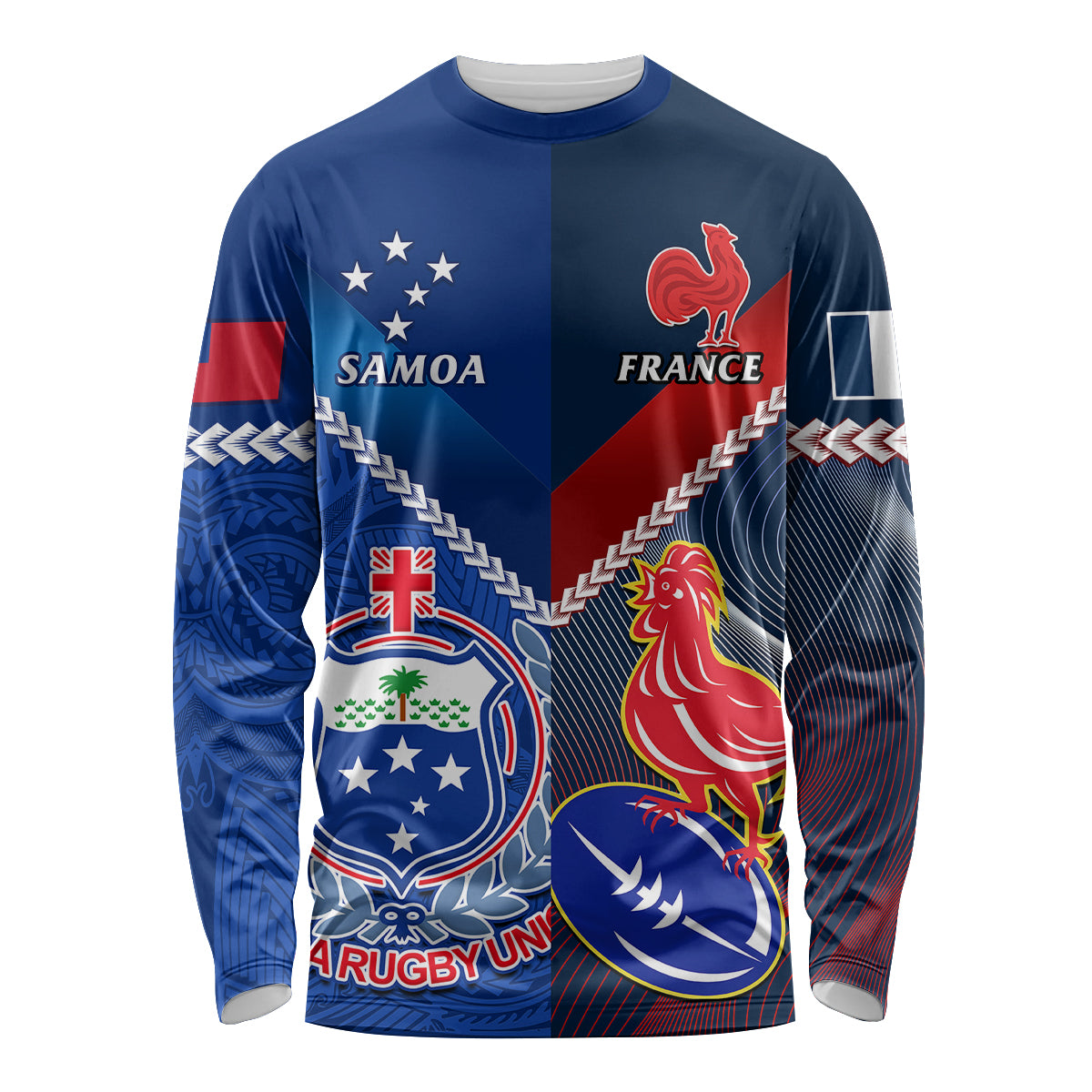 Samoa And France Rugby Long Sleeve Shirt 2023 World Cup Manu Samoa With Les Bleus - Wonder Print Shop