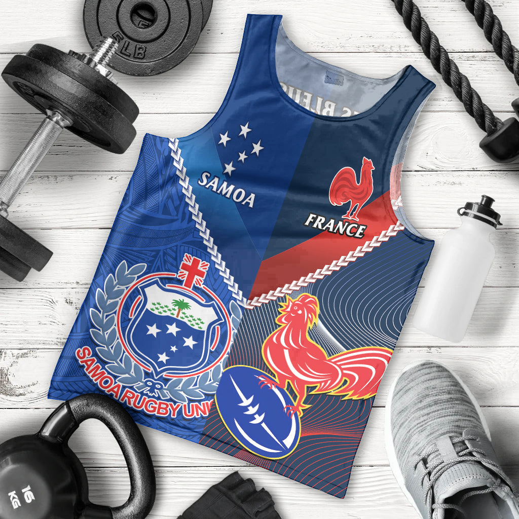 Samoa And France Rugby Men Tank Top 2023 World Cup Manu Samoa With Les Bleus - Wonder Print Shop