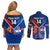 Custom Samoa And France Rugby Couples Matching Off Shoulder Short Dress and Long Sleeve Button Shirts 2023 World Cup Manu Samoa With Les Bleus - Wonder Print Shop