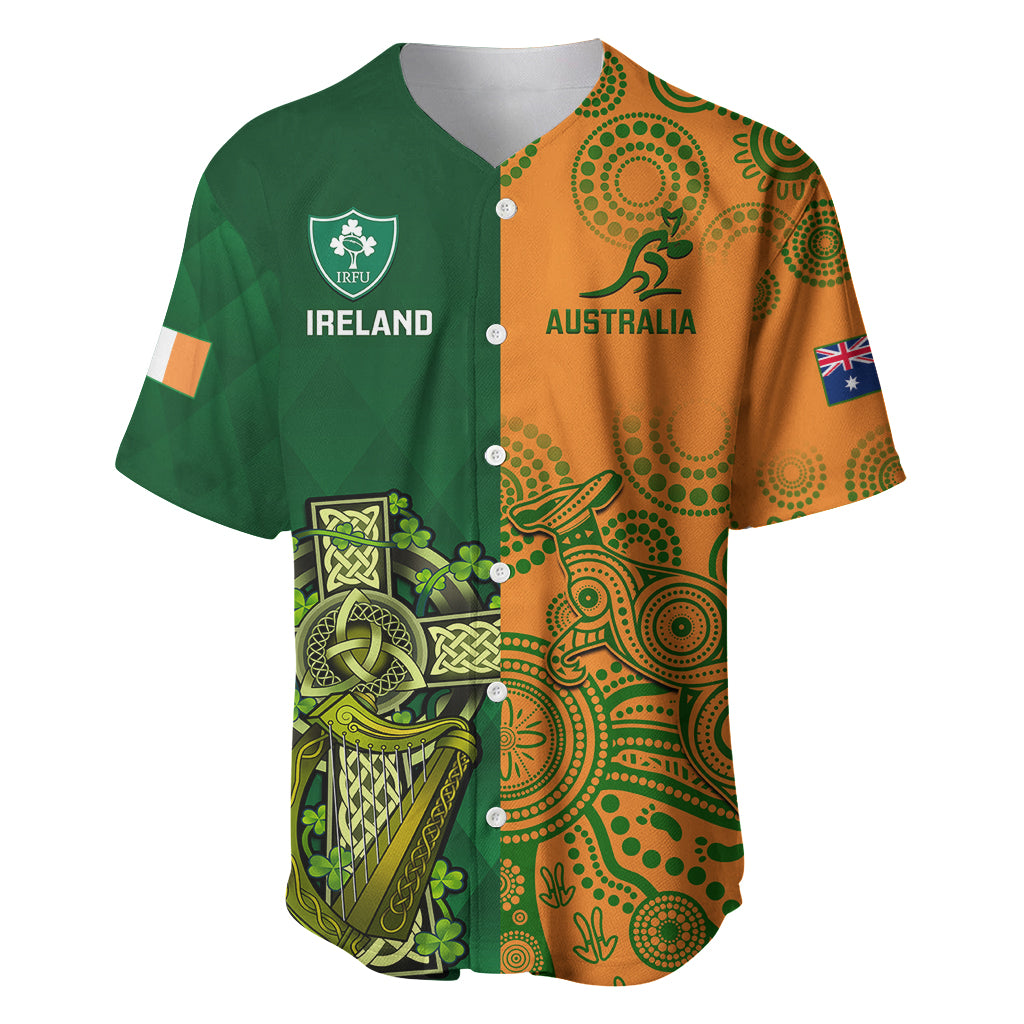 Australia And Ireland Rugby Baseball Jersey 2023 World Cup Walllabies With Shamrocks - Wonder Print Shop