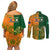 Australia And Ireland Rugby Couples Matching Off Shoulder Short Dress and Long Sleeve Button Shirts 2023 World Cup Walllabies With Shamrocks - Wonder Print Shop