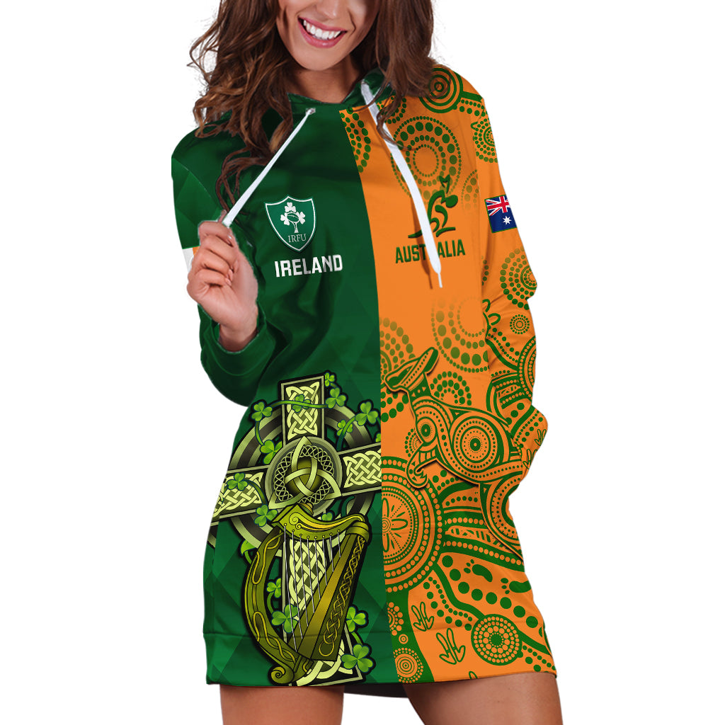 Australia And Ireland Rugby Hoodie Dress 2023 World Cup Walllabies With Shamrocks - Wonder Print Shop