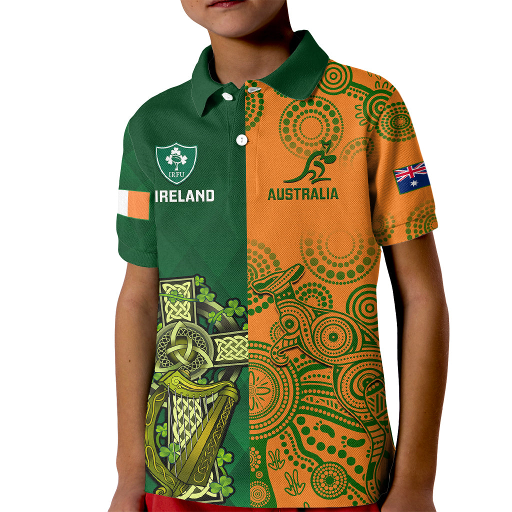 Australia And Ireland Rugby Kid Polo Shirt 2023 World Cup Walllabies With Shamrocks - Wonder Print Shop