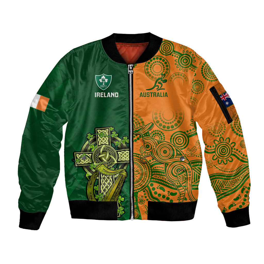 Australia And Ireland Rugby Sleeve Zip Bomber Jacket 2023 World Cup Walllabies With Shamrocks LT14