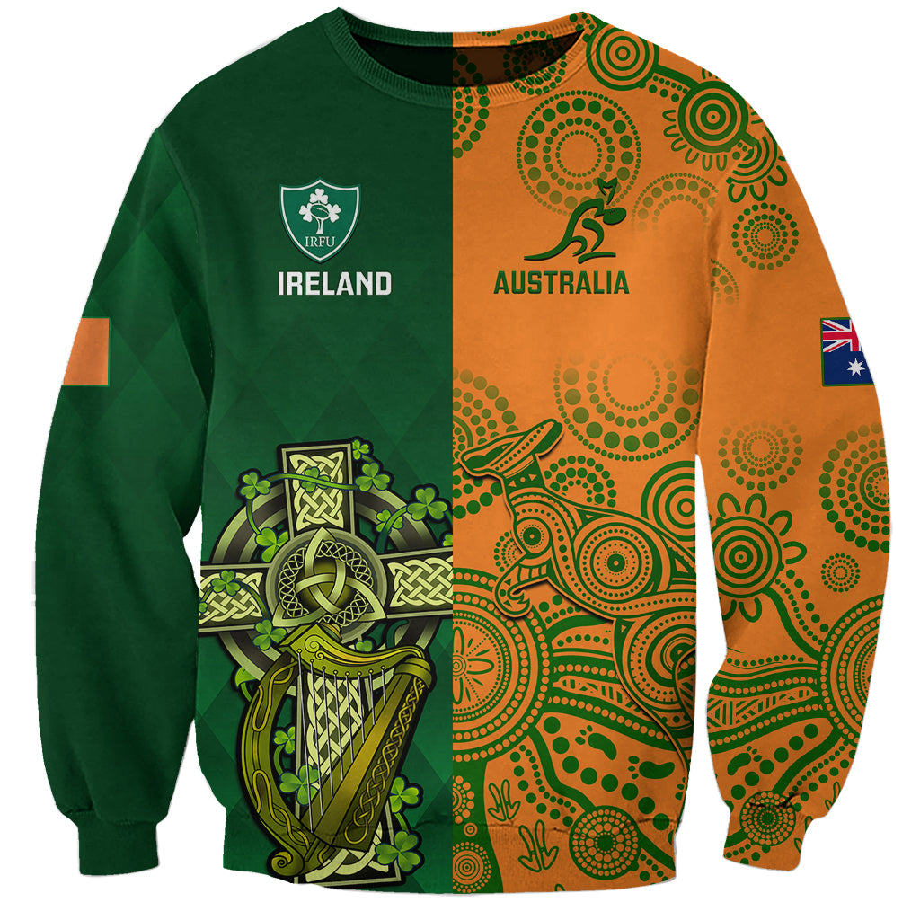 Australia And Ireland Rugby Sweatshirt 2023 World Cup Walllabies With Shamrocks LT14