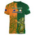 Australia And Ireland Rugby Women V Neck T Shirt 2023 World Cup Walllabies With Shamrocks LT14