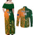 Custom Australia And Ireland Rugby Couples Matching Off Shoulder Maxi Dress and Long Sleeve Button Shirts 2023 World Cup Walllabies With Shamrocks - Wonder Print Shop