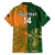 Custom Australia And Ireland Rugby Family Matching Off Shoulder Short Dress and Hawaiian Shirt 2023 World Cup Walllabies With Shamrocks - Wonder Print Shop