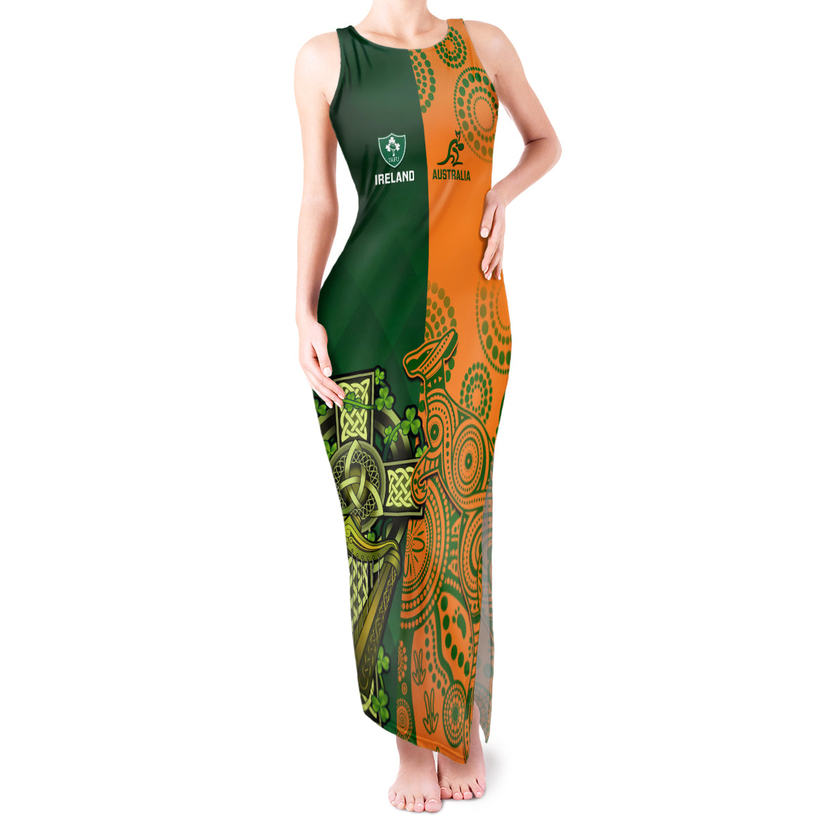 custom-australia-and-ireland-rugby-tank-maxi-dress-2023-world-cup-walllabies-with-shamrocks