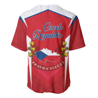 Red baseball jersey back with Czech Republic text, white outline map