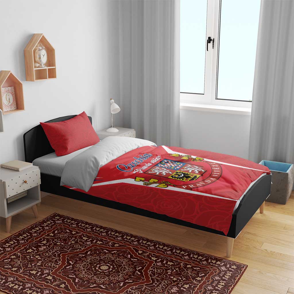Bedding set with Czech Republic print, red duvet and pillow