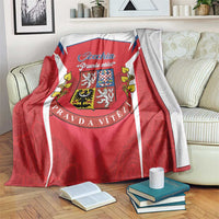 Red fleece blanket with white-blue border and Czech crest graphic
