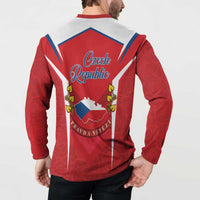 Red and white long-sleeve button sweatshirt, back graphic with Czech Republic outline
