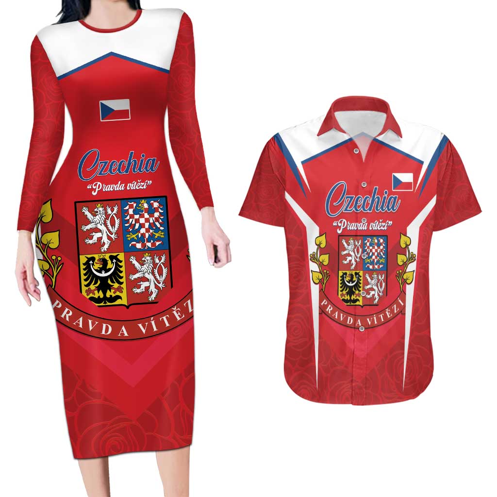 Czech Republic Restoration Day Couples Matching Long Sleeve Bodycon Dress and Hawaiian Shirt Czechia Pravda Vitezi - Wonder Print Shop