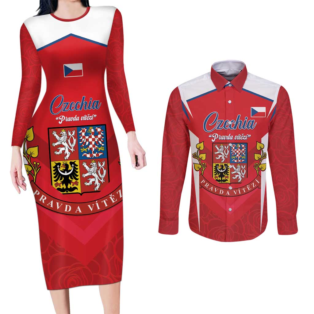 Czech Republic Restoration Day Couples Matching Long Sleeve Bodycon Dress and Long Sleeve Button Shirt Czechia Pravda Vitezi - Wonder Print Shop