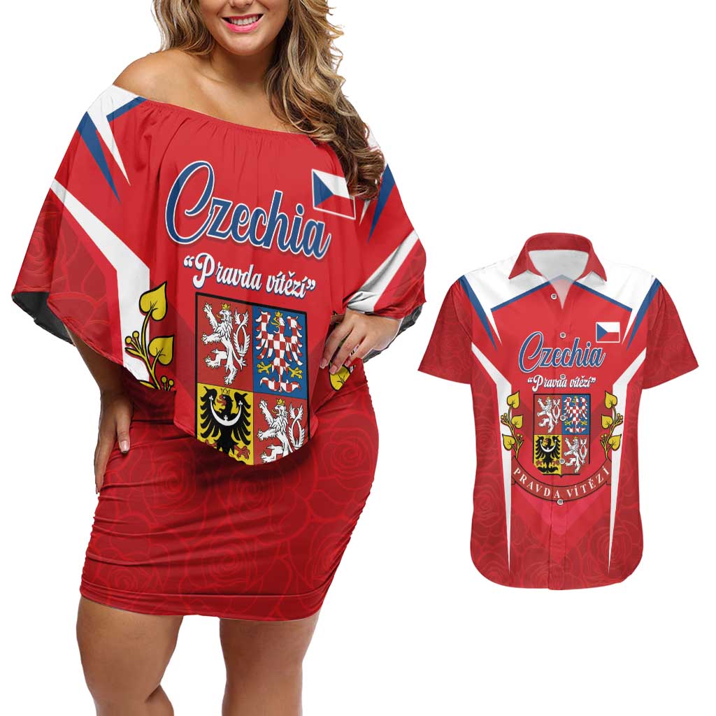 Czech Republic Restoration Day Couples Matching Off Shoulder Short Dress and Hawaiian Shirt Czechia Pravda Vitezi - Wonder Print Shop