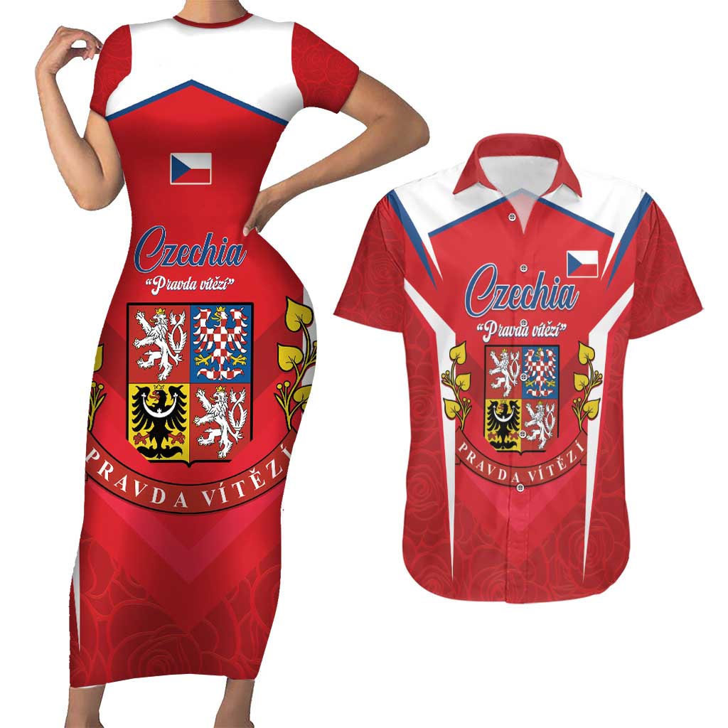 Czech Republic Restoration Day Couples Matching Short Sleeve Bodycon Dress and Hawaiian Shirt Czechia Pravda Vitezi - Wonder Print Shop