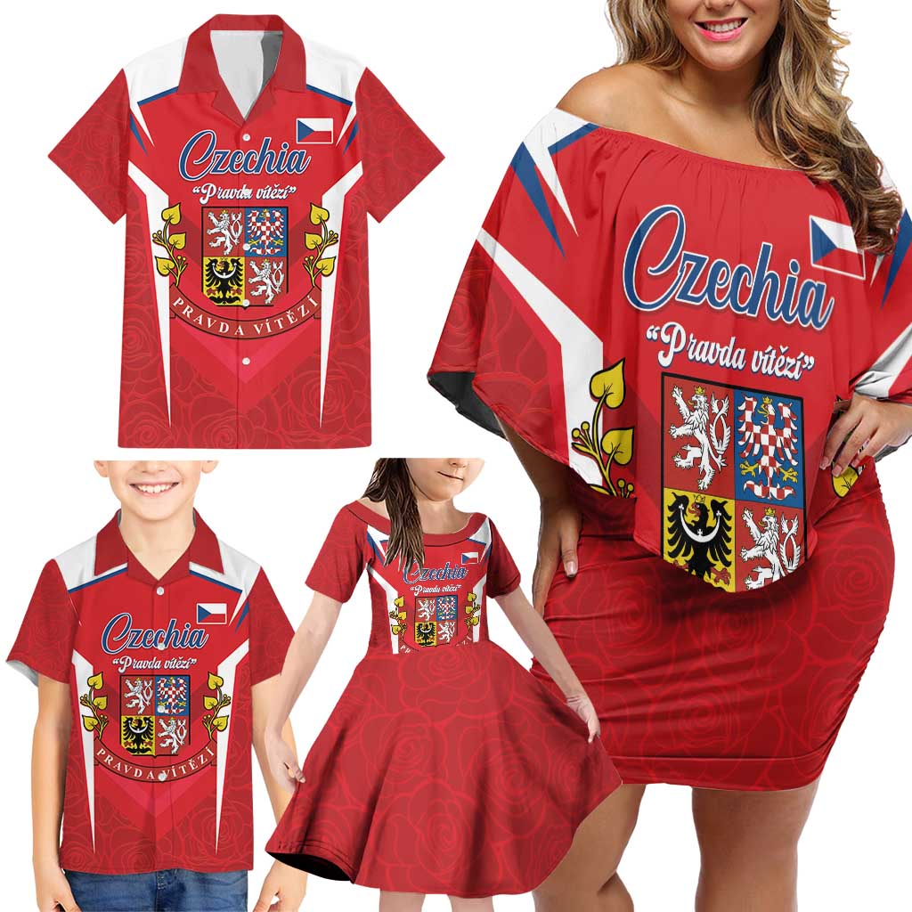 Czech Republic Restoration Day Family Matching Off Shoulder Short Dress and Hawaiian Shirt Czechia Pravda Vitezi - Wonder Print Shop