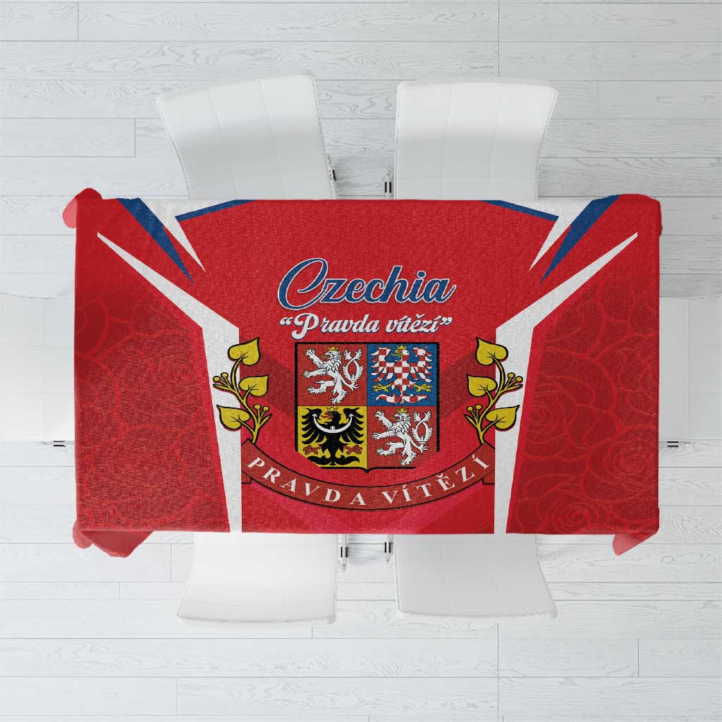 Tablecloth with Czechia crest and Pravda vitezi text, red