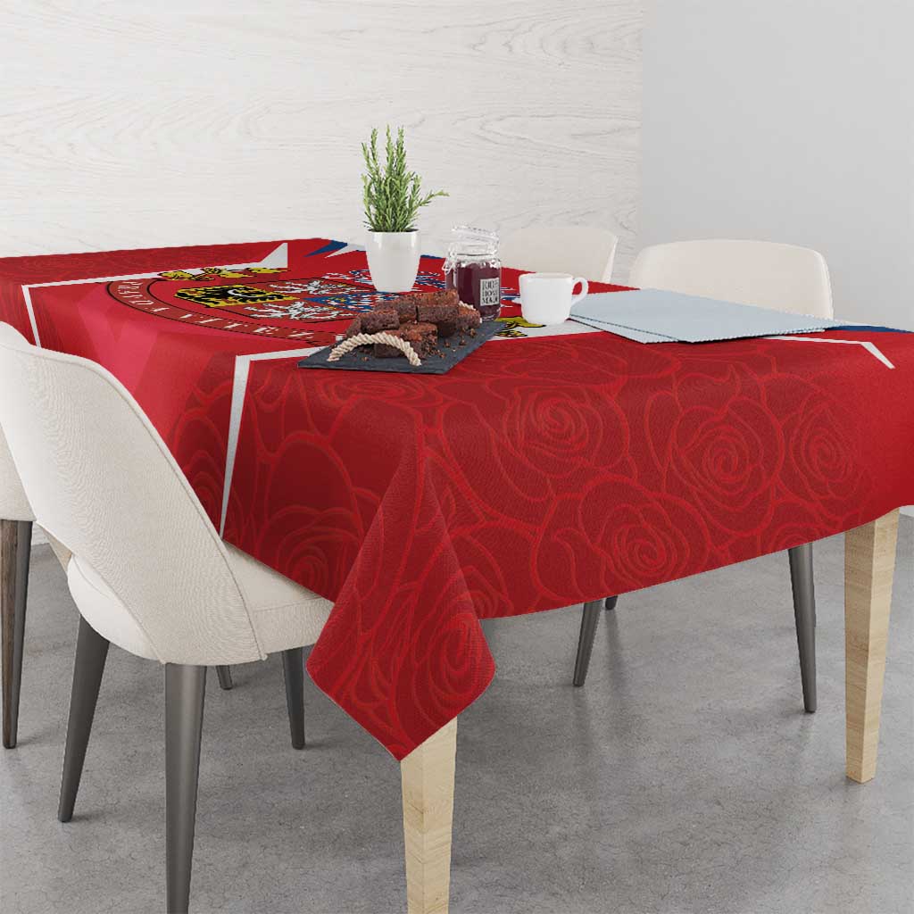Red Czech Republic tablecloth with national emblem and flag design