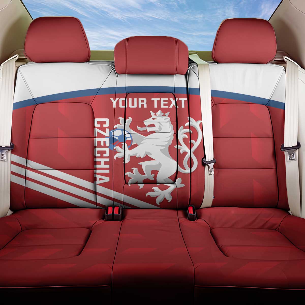 Custom Czech Republic Football Back Car Seat Cover Go Czechia - Sporty Style - Wonder Print Shop