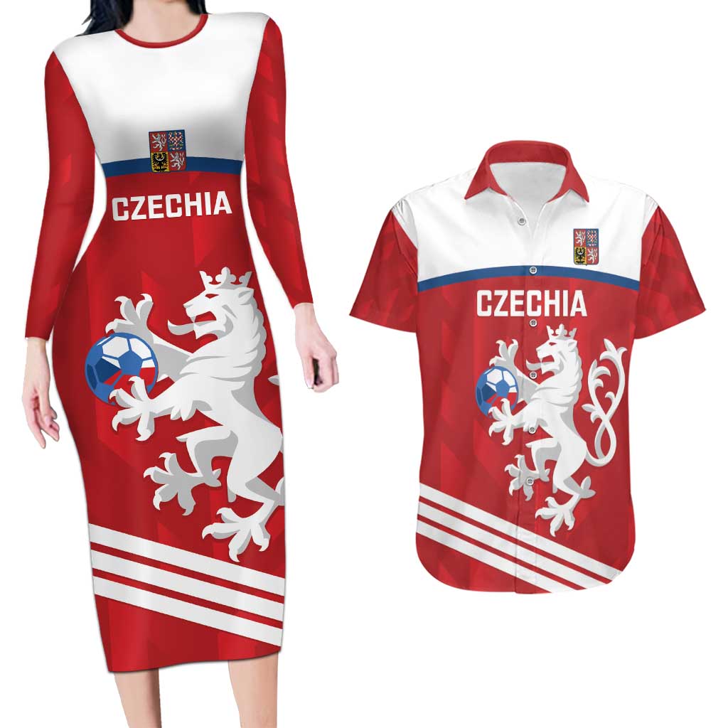 Custom Czech Republic Football Couples Matching Long Sleeve Bodycon Dress and Hawaiian Shirt Go Czechia - Sporty Style - Wonder Print Shop