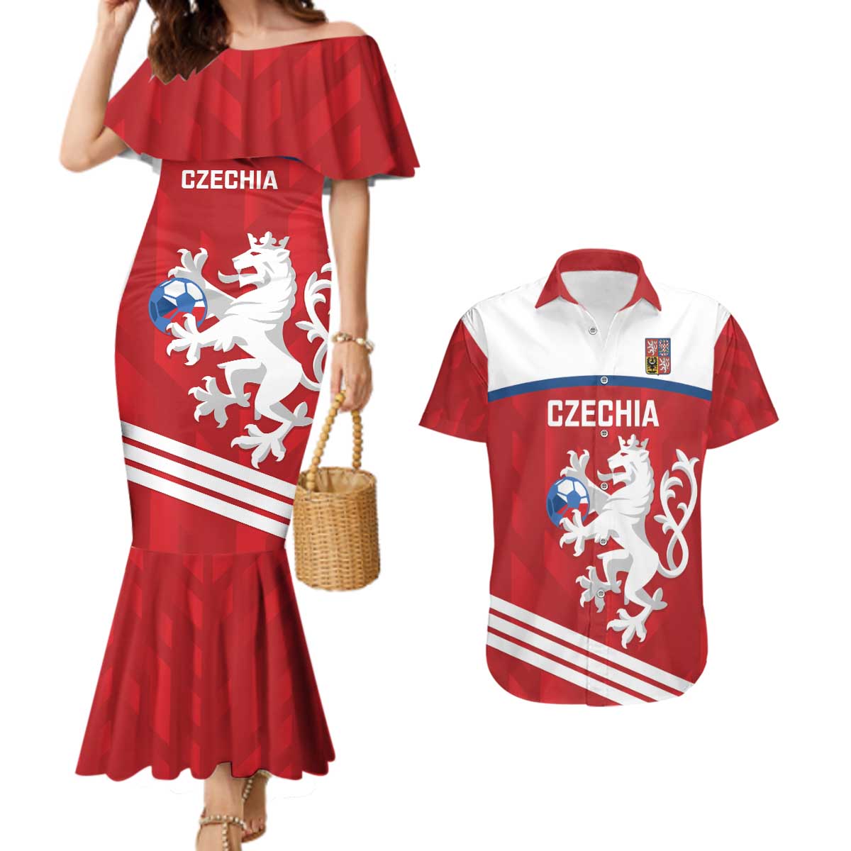 Custom Czech Republic Football Couples Matching Mermaid Dress and Hawaiian Shirt Go Czechia - Sporty Style - Wonder Print Shop