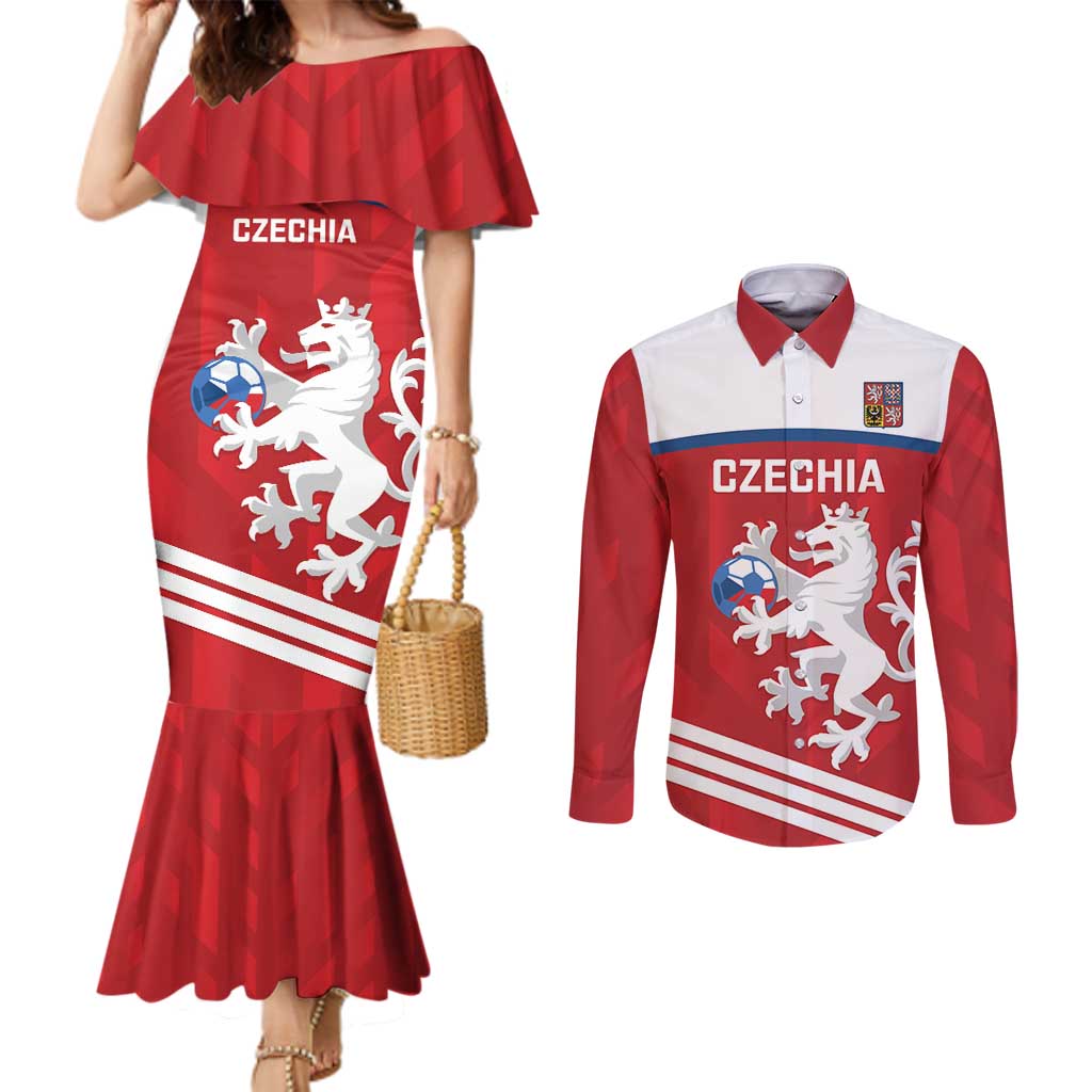 Custom Czech Republic Football Couples Matching Mermaid Dress and Long Sleeve Button Shirt Go Czechia - Sporty Style