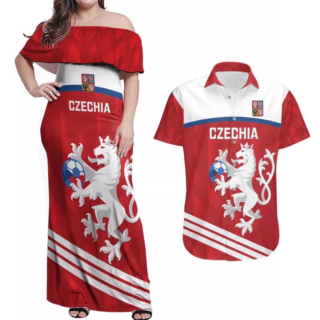 Custom Czech Republic Football Couples Matching Off Shoulder Maxi Dress and Hawaiian Shirt Go Czechia - Sporty Style - Wonder Print Shop