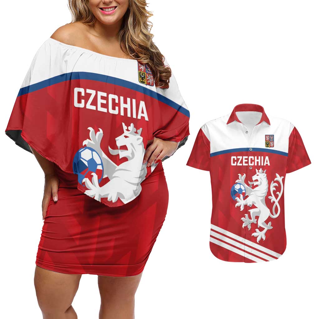 Custom Czech Republic Football Couples Matching Off Shoulder Short Dress and Hawaiian Shirt Go Czechia - Sporty Style - Wonder Print Shop