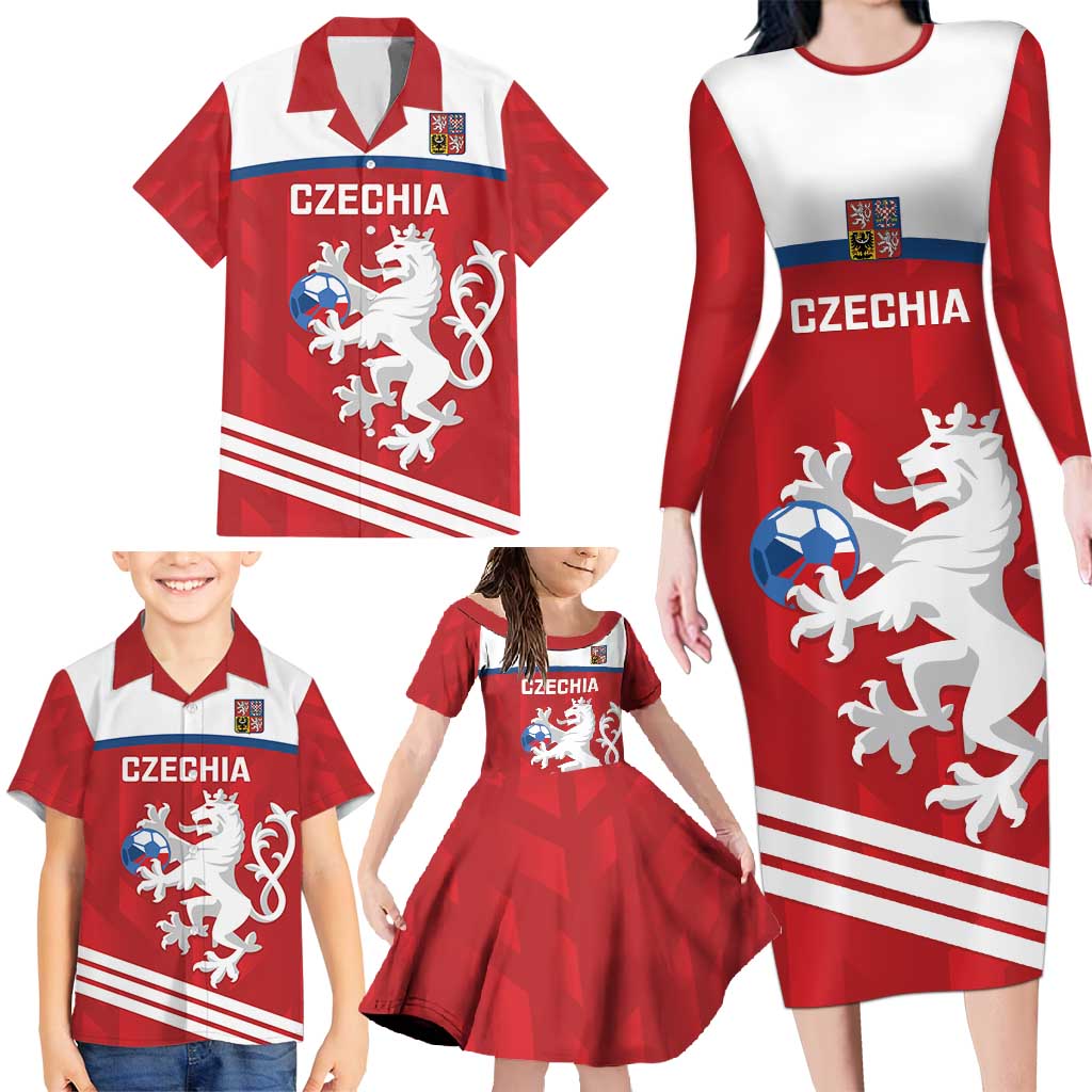 Custom Czech Republic Football Family Matching Long Sleeve Bodycon Dress and Hawaiian Shirt Go Czechia - Sporty Style - Wonder Print Shop