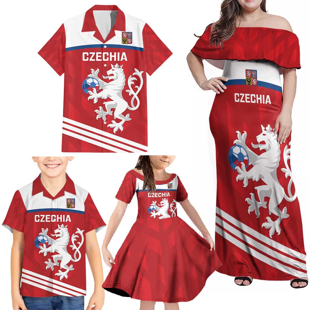 Custom Czech Republic Football Family Matching Off Shoulder Maxi Dress and Hawaiian Shirt Go Czechia - Sporty Style - Wonder Print Shop