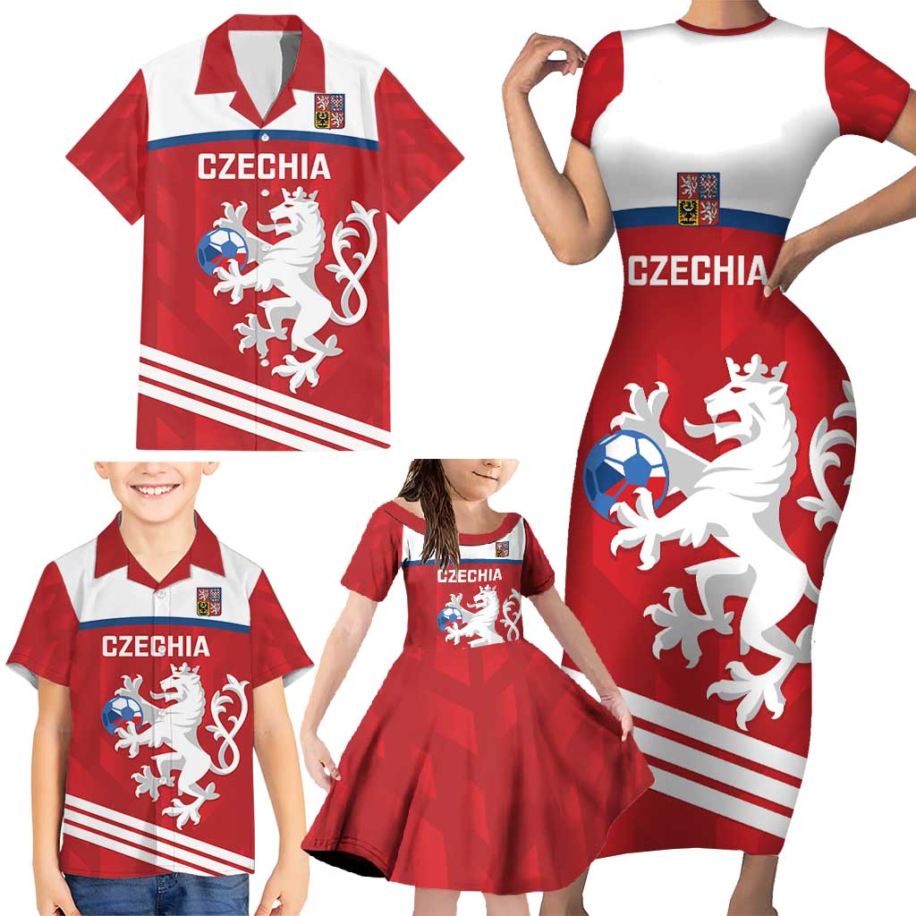 Custom Czech Republic Football Family Matching Short Sleeve Bodycon Dress and Hawaiian Shirt Go Czechia - Sporty Style - Wonder Print Shop