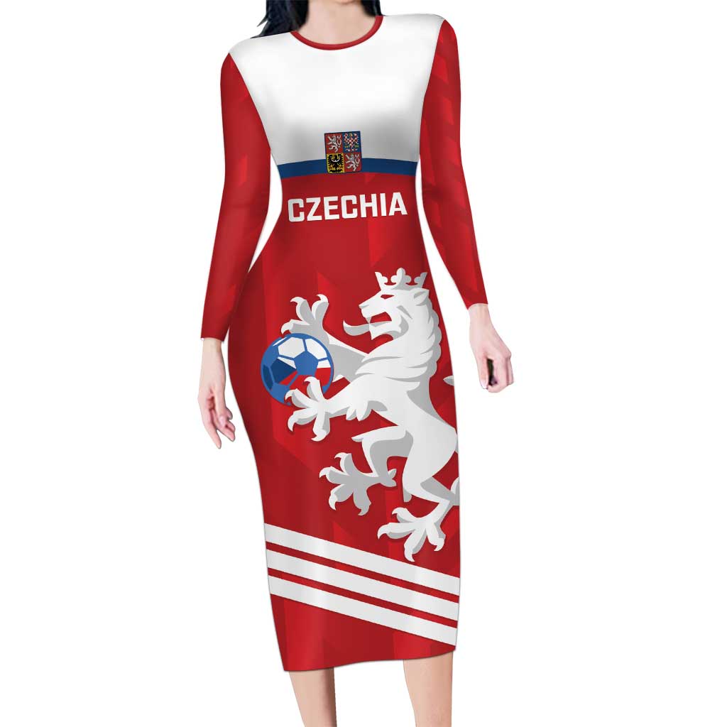 Custom Czech Republic Football Long Sleeve Bodycon Dress Go Czechia - Sporty Style - Wonder Print Shop