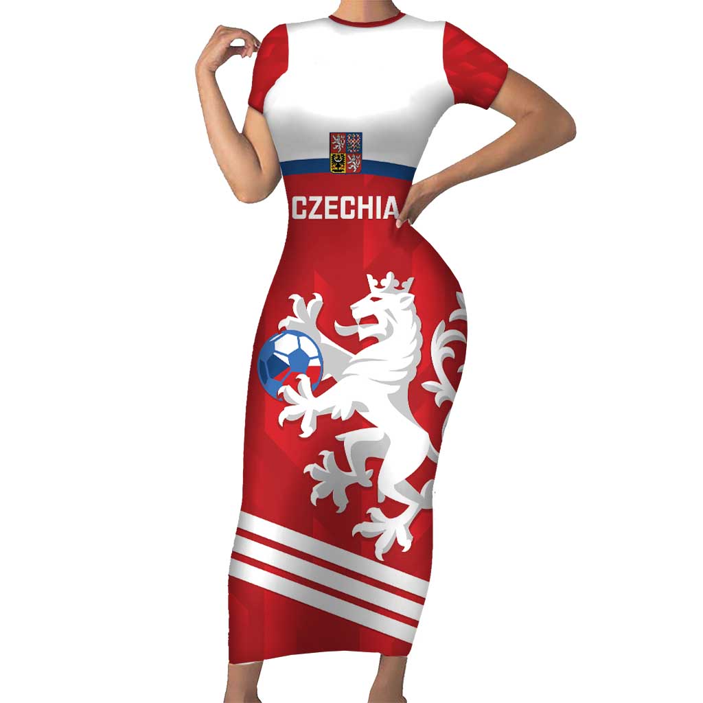 Custom Czech Republic Football Short Sleeve Bodycon Dress Go Czechia - Sporty Style - Wonder Print Shop