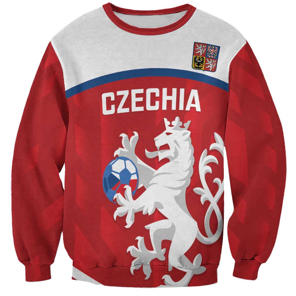 Czechia football sweatshirt with red sleeves, gray yoke, crest and 'CZECHIA' print