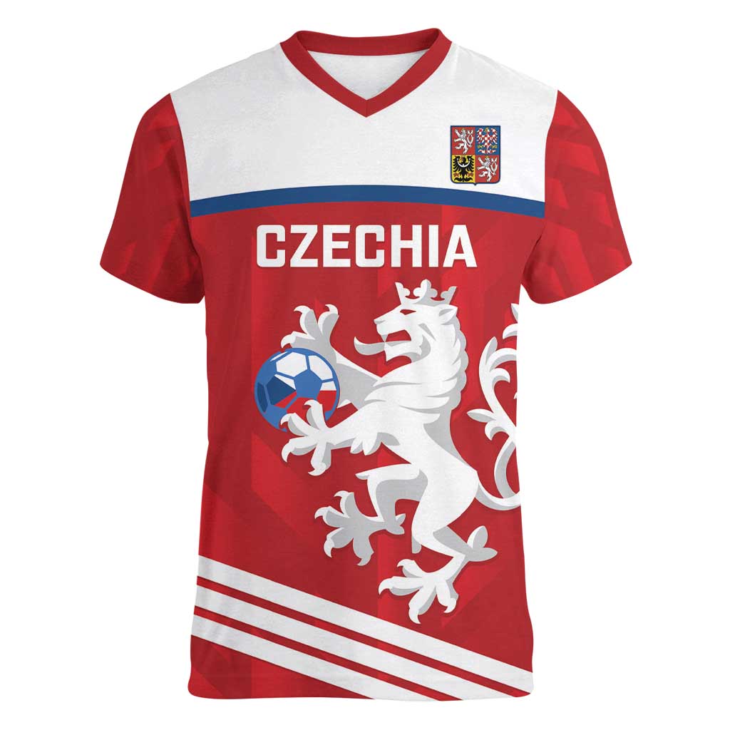 Custom Czech Republic Football Women V-Neck T-Shirt Go Czechia - Sporty Style - Wonder Print Shop