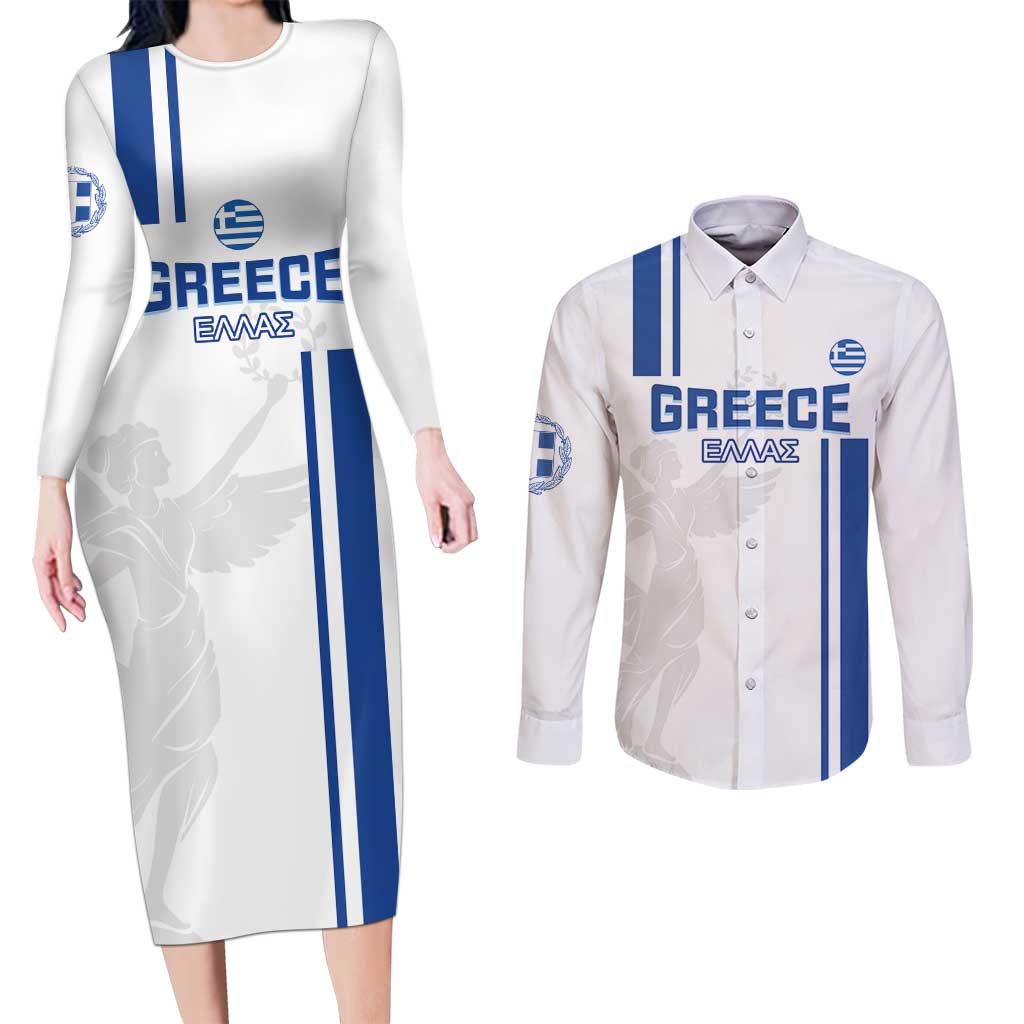 Custom Greece Football Couples Matching Long Sleeve Bodycon Dress and Long Sleeve Button Shirt Go Ethniki - Sporty Style - Wonder Print Shop