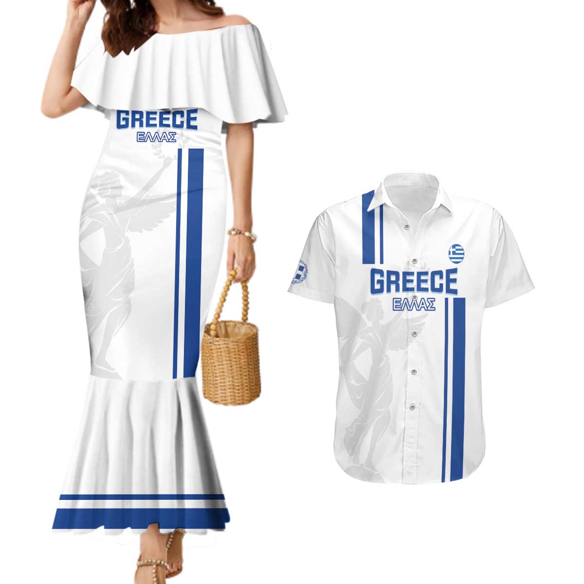 Custom Greece Football Couples Matching Mermaid Dress and Hawaiian Shirt Go Ethniki - Sporty Style - Wonder Print Shop