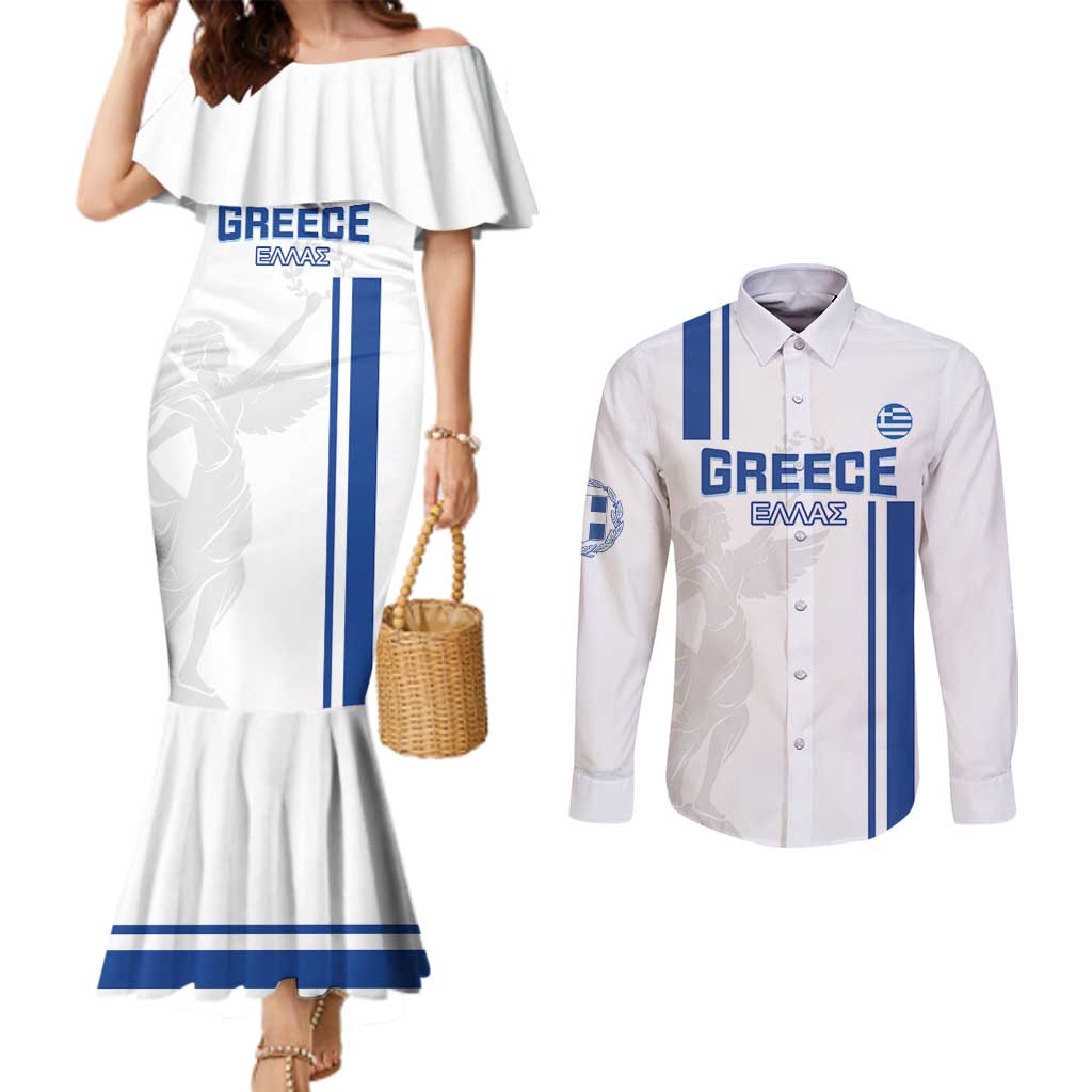 Custom Greece Football Couples Matching Mermaid Dress and Long Sleeve Button Shirt Go Ethniki - Sporty Style