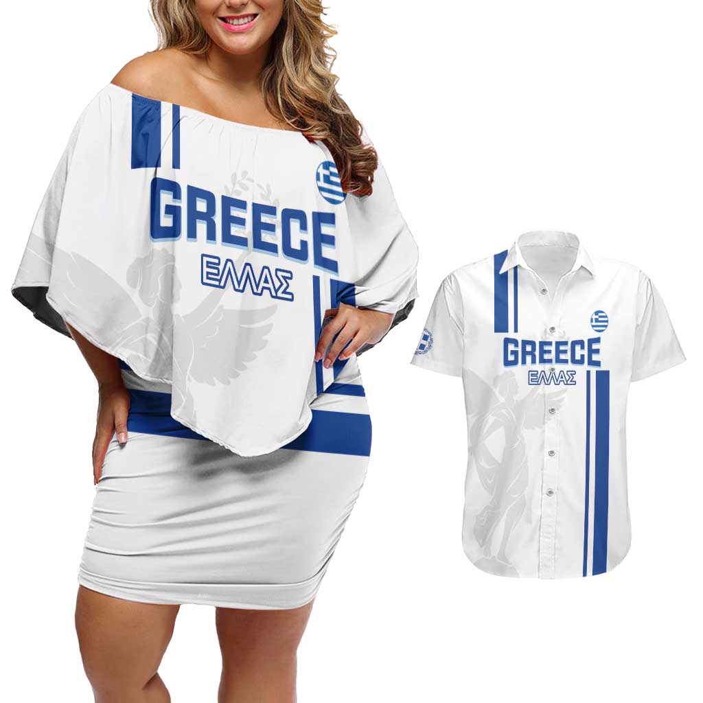 Custom Greece Football Couples Matching Off Shoulder Short Dress and Hawaiian Shirt Go Ethniki - Sporty Style - Wonder Print Shop