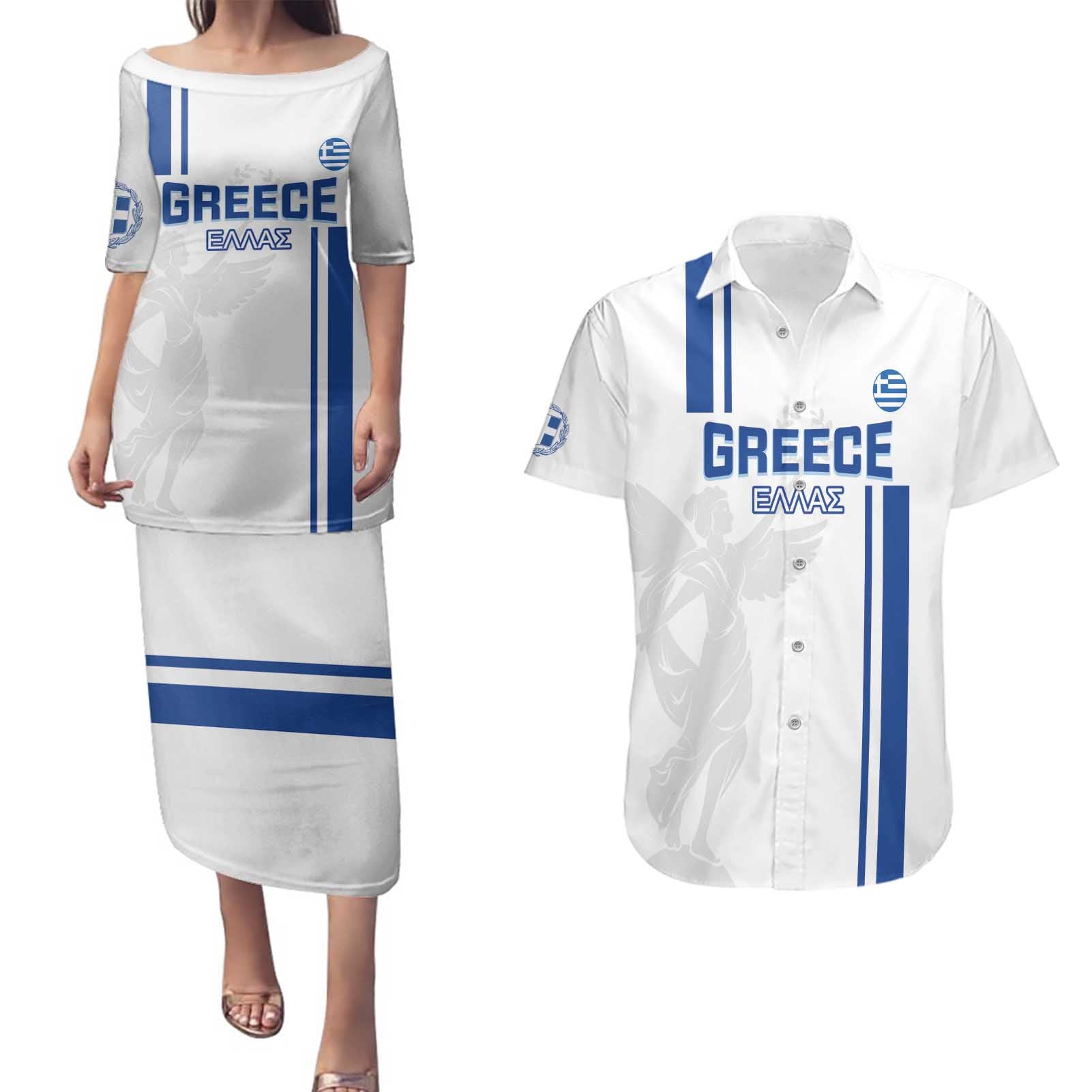 Custom Greece Football Couples Matching Puletasi and Hawaiian Shirt Go Ethniki - Sporty Style - Wonder Print Shop