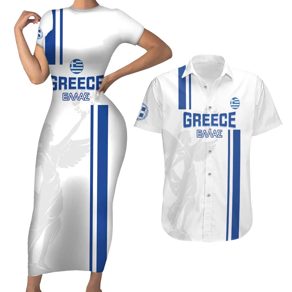 Custom Greece Football Couples Matching Short Sleeve Bodycon Dress and Hawaiian Shirt Go Ethniki - Sporty Style - Wonder Print Shop