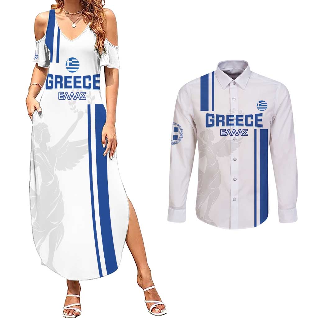 Custom Greece Football Couples Matching Summer Maxi Dress and Long Sleeve Button Shirt Go Ethniki - Sporty Style - Wonder Print Shop